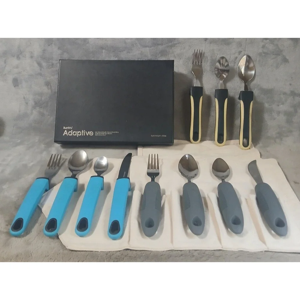 BunMo Adaptive Utensils 11pc‎ Set Weighted Non-Slip Grip Arthritis Parkinson Aid